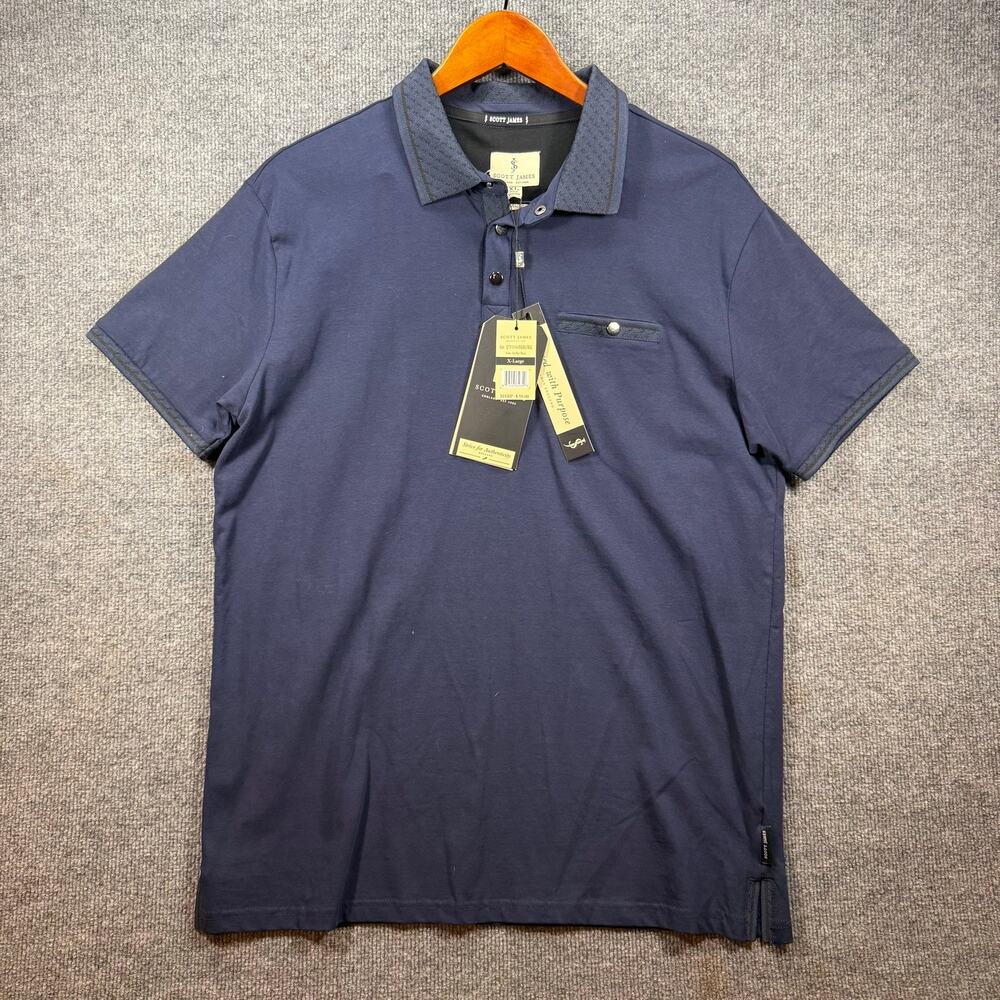 Scott James Polo Golf Shirt Men's XL Blue NWT Stretch Activewear Casual